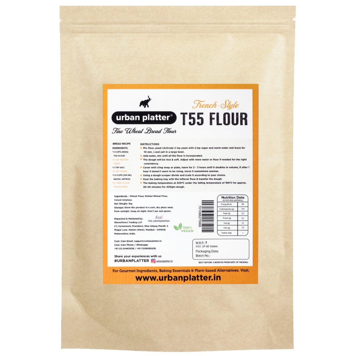 Urban Platter French T55 Fine Wheat Bread Flour - 1 kg