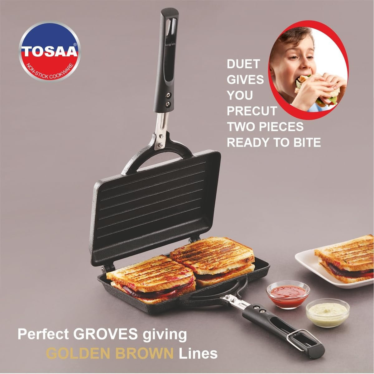 Tosaa Twin Super Jumbo Grill Sandwich Toaster Non-Stick (Version B)