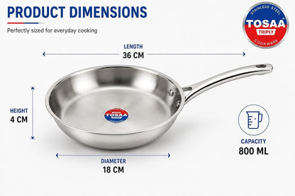 Tosaa Triply Tapper Fry Pan 18cm with Pile Handle 800ml
