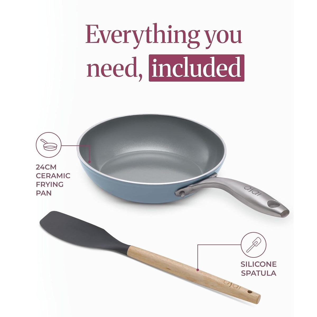Asai Ceramic Pan for Cooking 24cm Non Stick Frying Pan - Blue