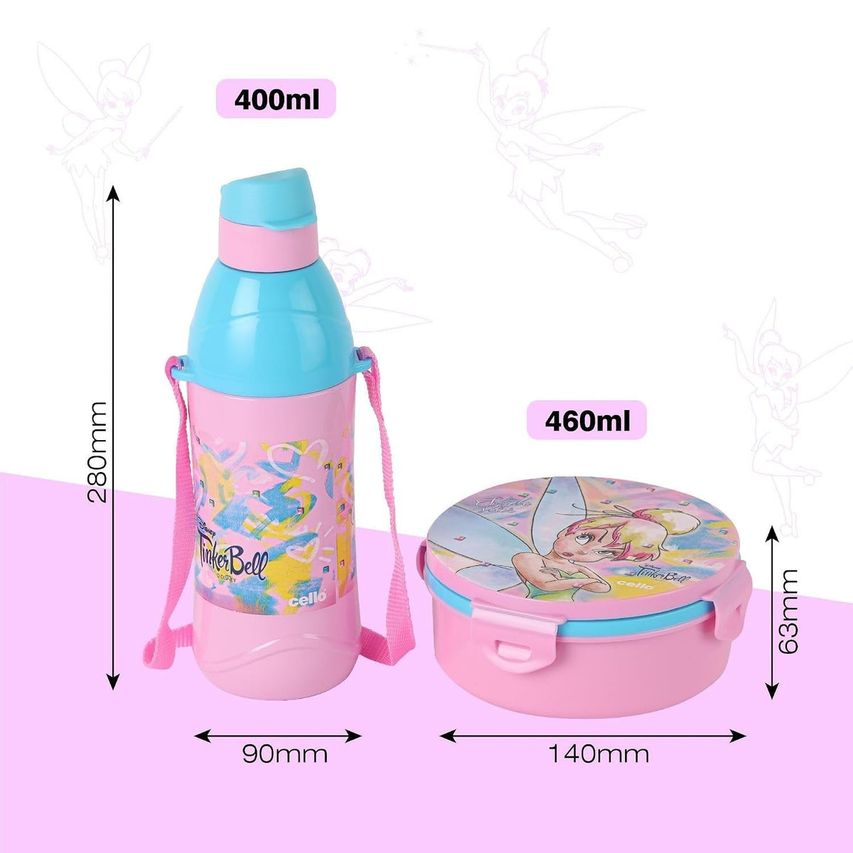 CELLO Tiffy Tinker Bell Gift Set Insulated Lunch Box & Water Bottle for Kids