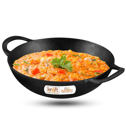 Kraft Infinity Pre-Seasoned Cast Iron Kadai 24cm Induction Friendly