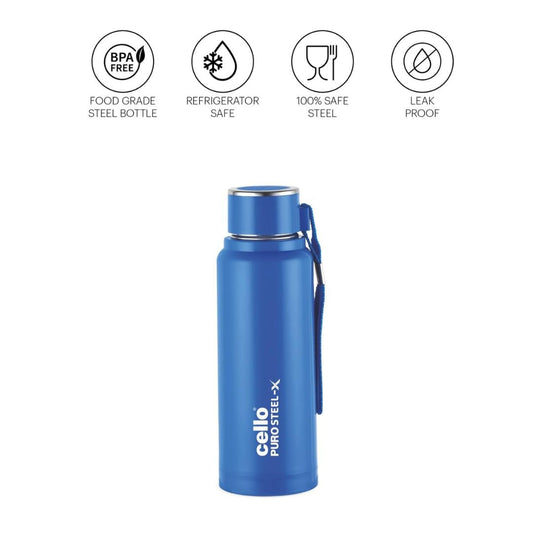 Cello Puro Steel-X Benz PU Insulated Water Bottle 410ml, Blue