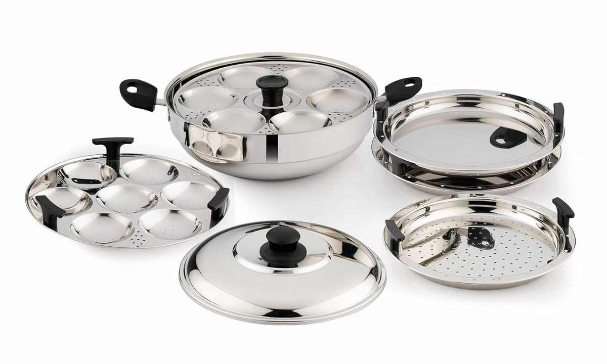 Pigeon Regal Plus Capsulated Bottom Multi Kadai with Idly, Steamer & Dhokla Plates
