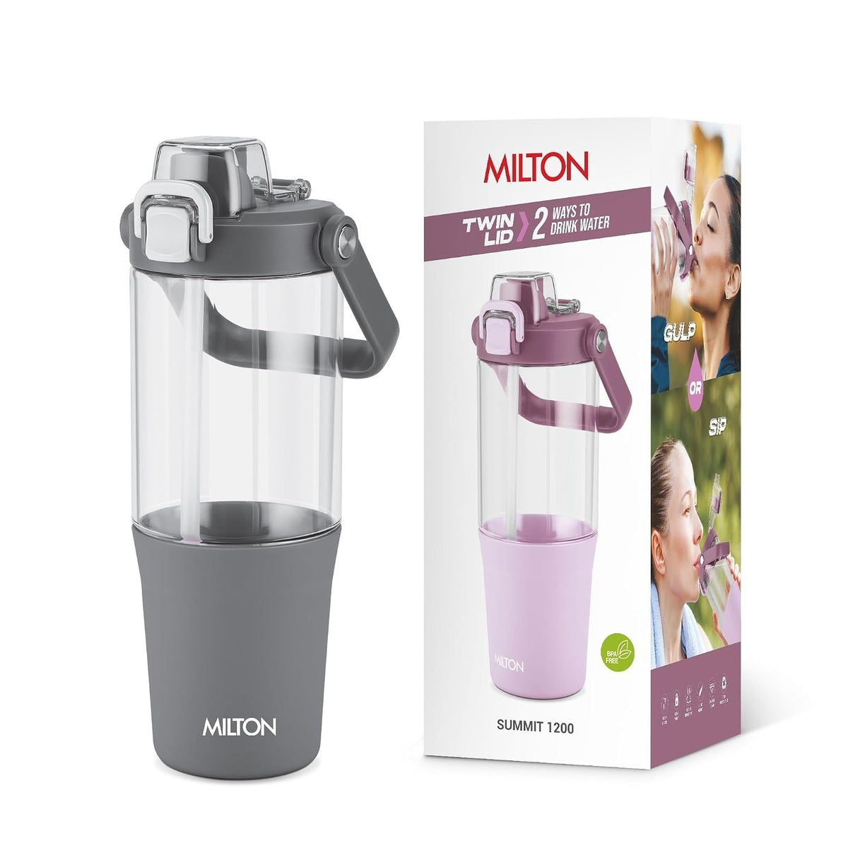 MILTON Summit 1200 2-in-1 Sip or Gulp Lid Tumbler 1200 ml - Grey