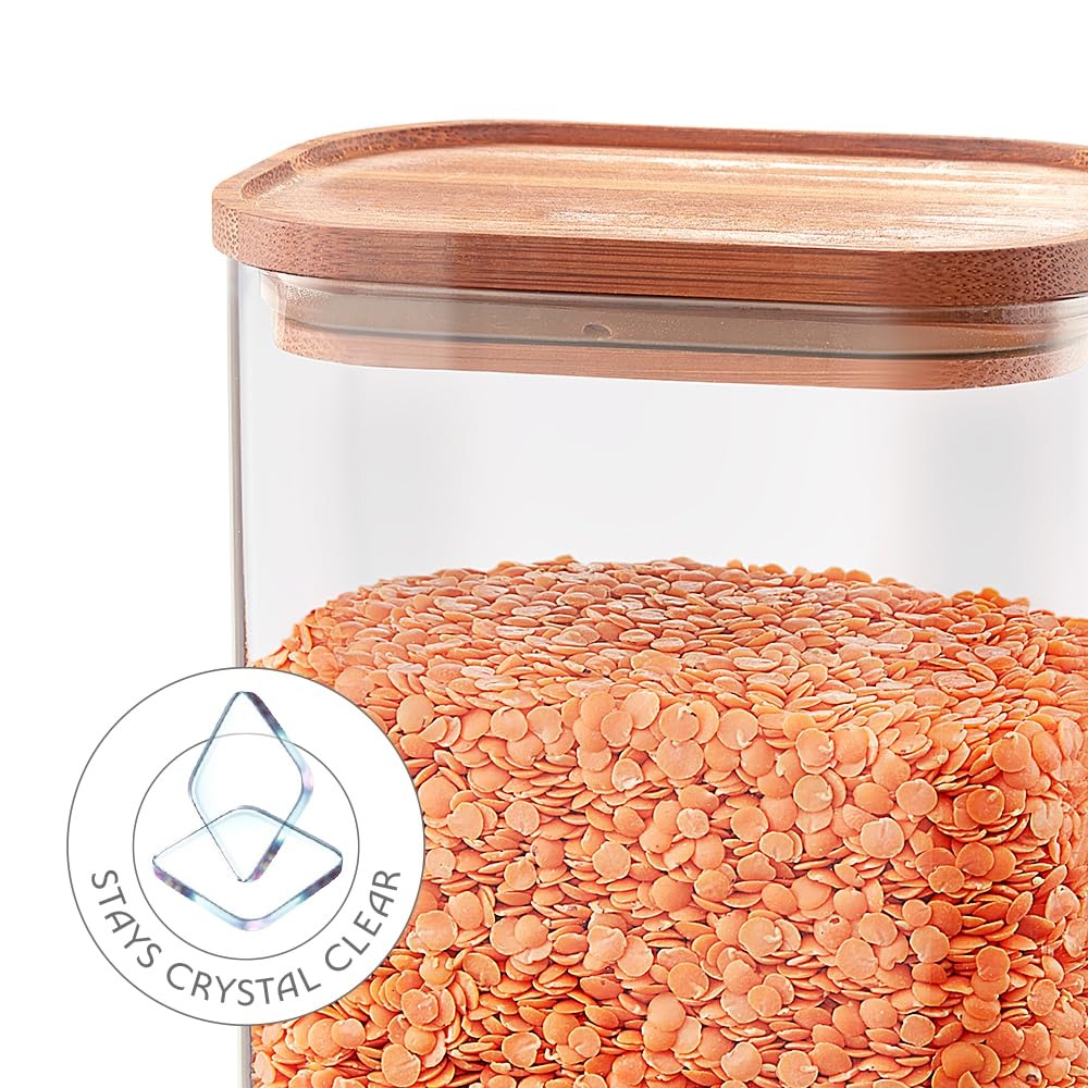 Borosil 1.3L Storage Jar Set with Bamboo Lid