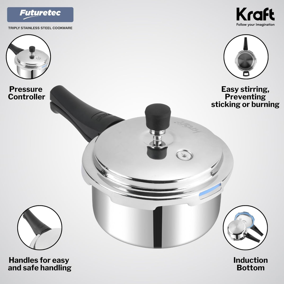 Kraft Futuretec Triply Stainless Steel Pressure Cooker Outer Lid - 3 Litres