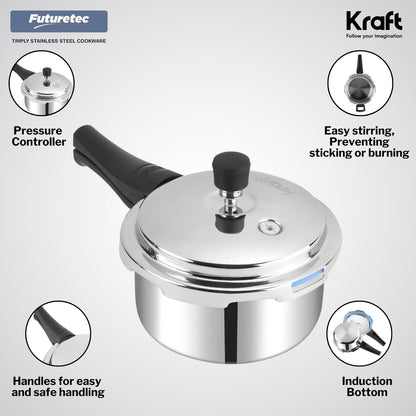 Kraft Futuretec Triply Stainless Steel Pressure Cooker Outer Lid - 3 Litres
