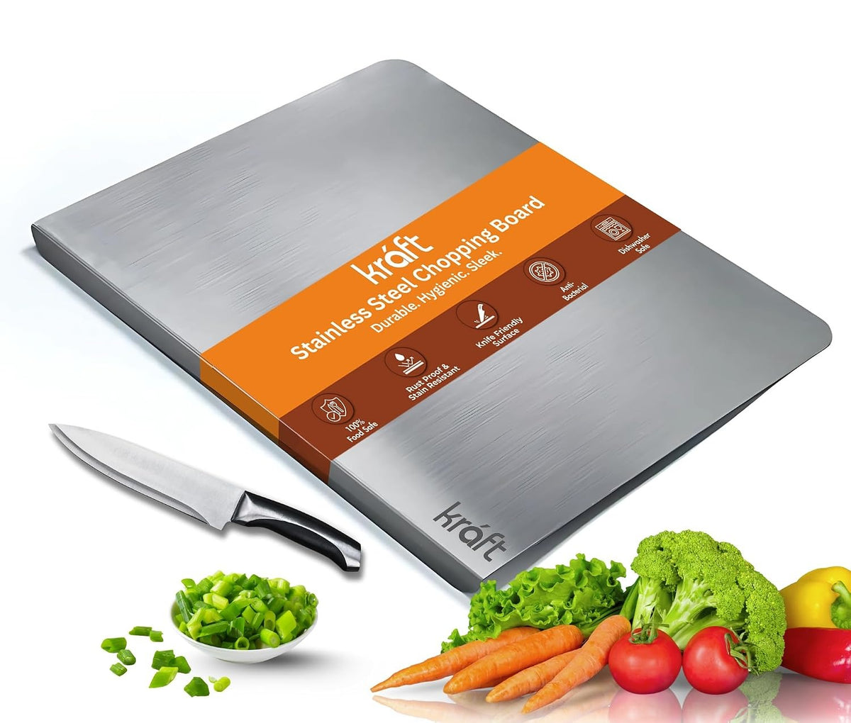 Kraft Stainless Steel Chopping Board – 39 x 31 cm