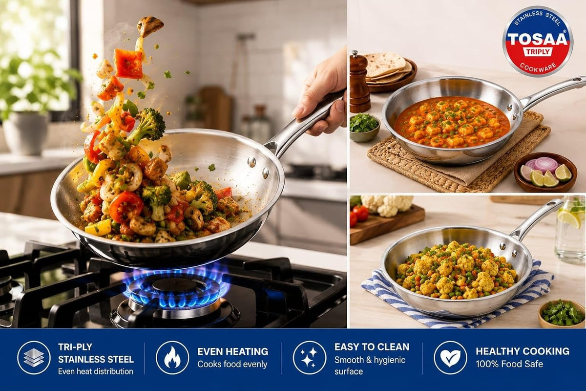Tosaa Triply Tapper Fry Pan 18cm with Pile Handle 800ml