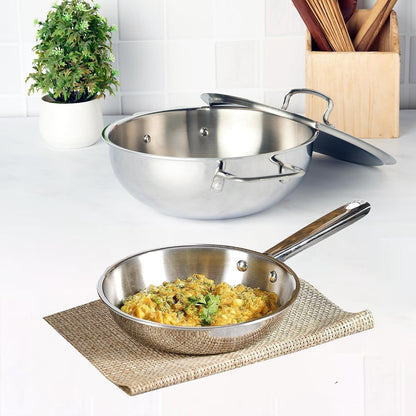 Kraft Futuretec Triply Stainless Steel 2 Pcs Combo Set of Extra Deep Kadhai 3.3 litres