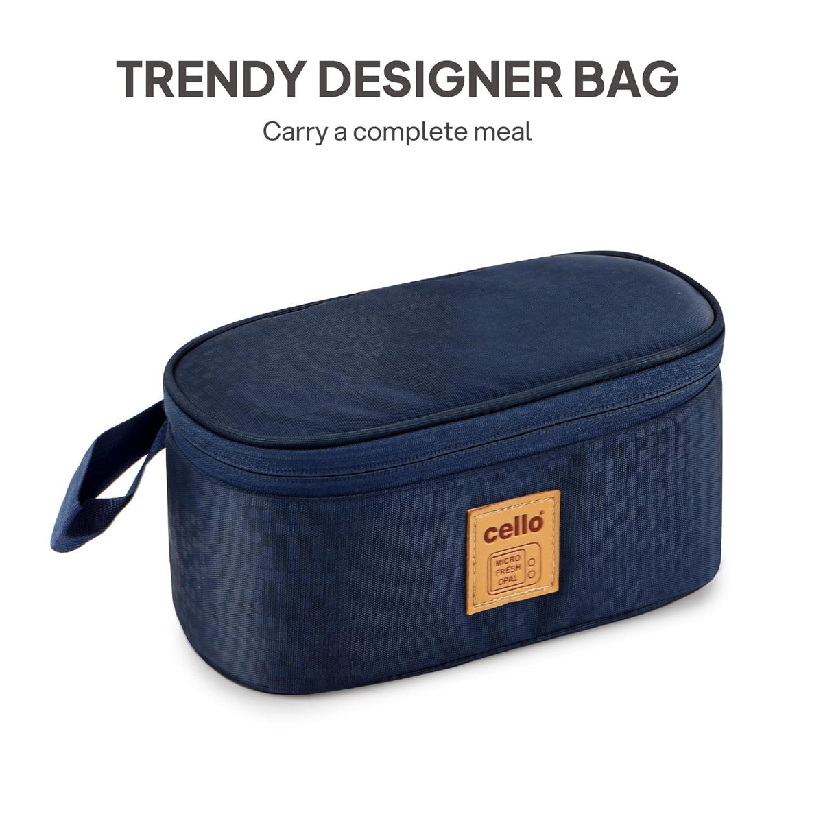 CELLO MF Micro Deck Lunch Box Set with Carry Bag, Blue - Set of 2 x 375ml