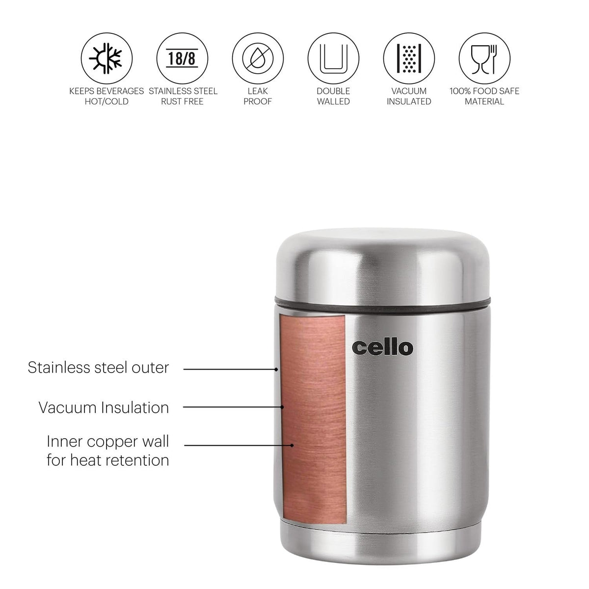 Cello Supee Vacuum Insulated Flask 600ml, Silver