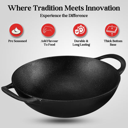 Kraft Infinity Pre-Seasoned Cast Iron Kadai 24cm Induction Friendly