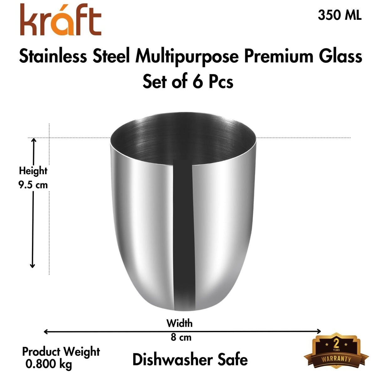 Kraft Stainless Steel Juice Glass Mirror Finish for Juice Water Milk