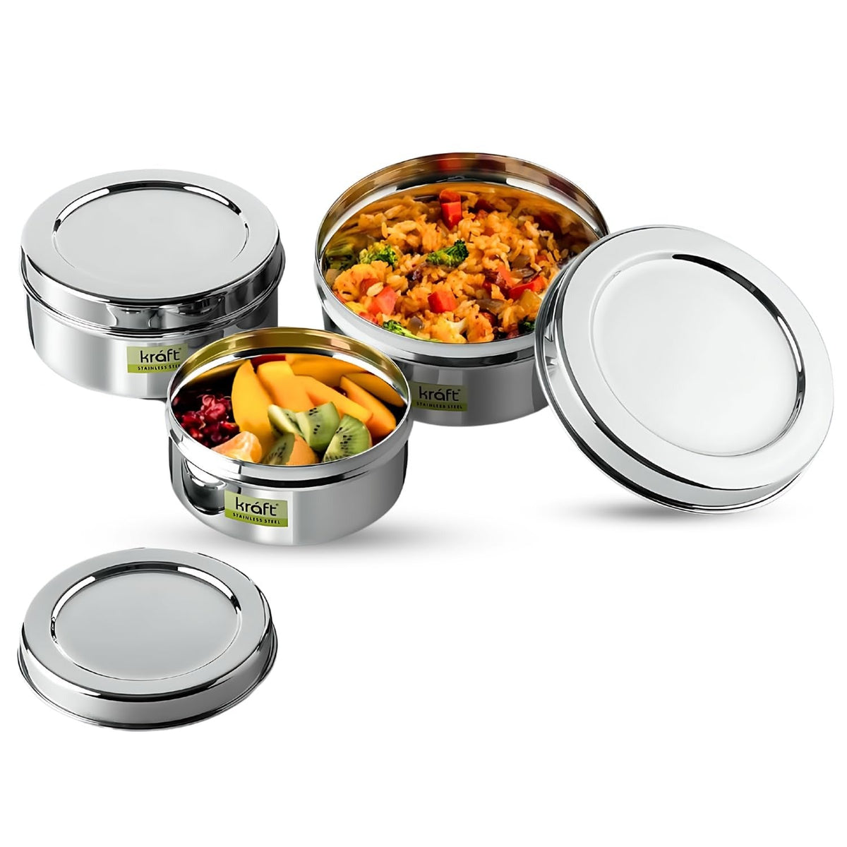 Kraft Round Stainless Steel Food Storage Containers Set of 3