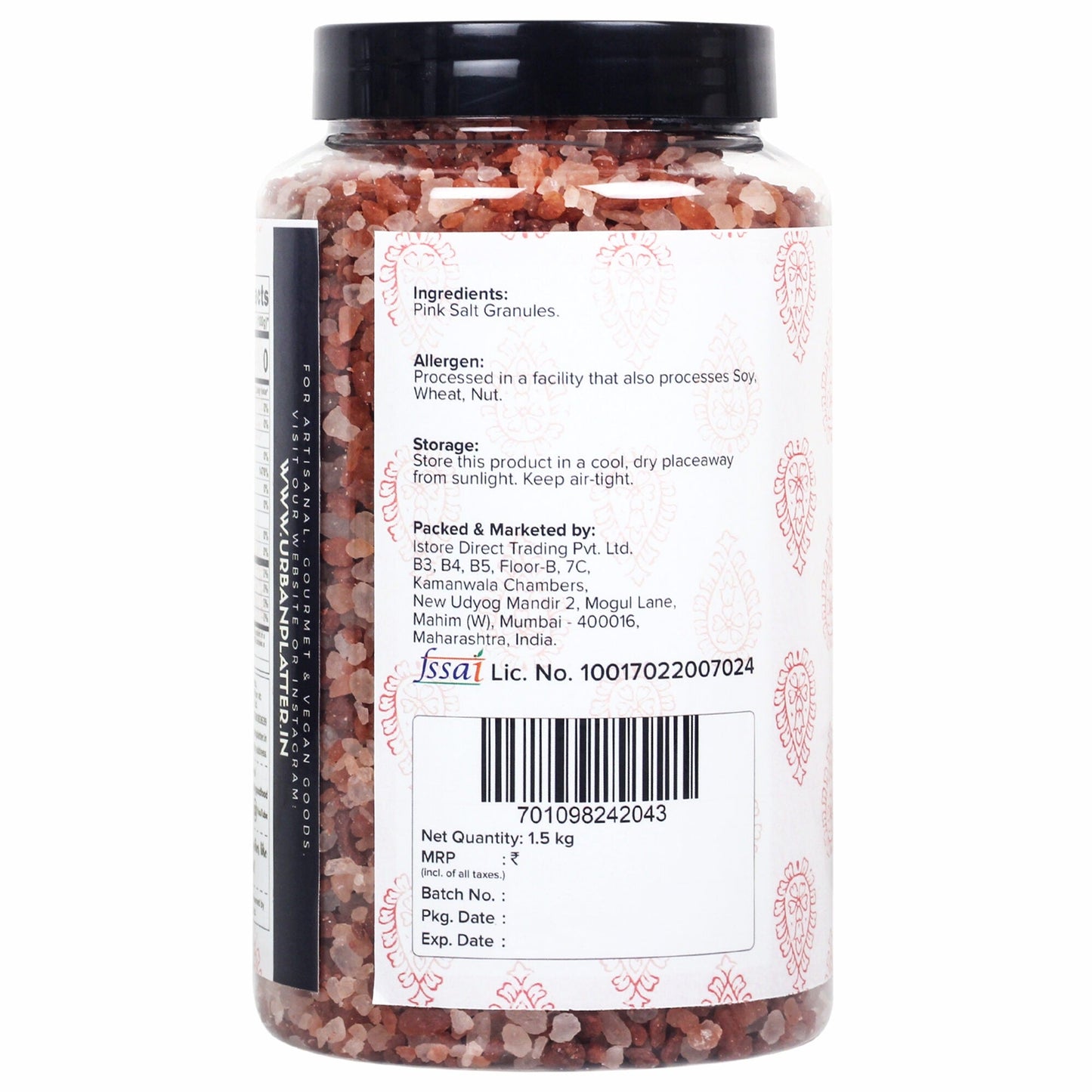 Urban Platter Pink Himalayan Rock Salt Granules - 1.5 kgs