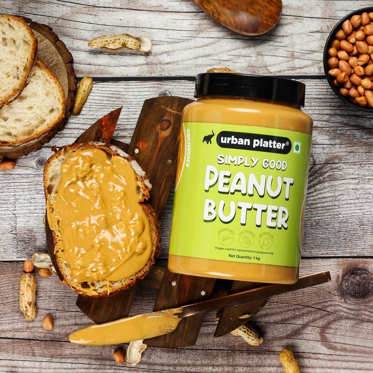 Urban Platter Natural Crunchy Peanut Butter - 1 kg