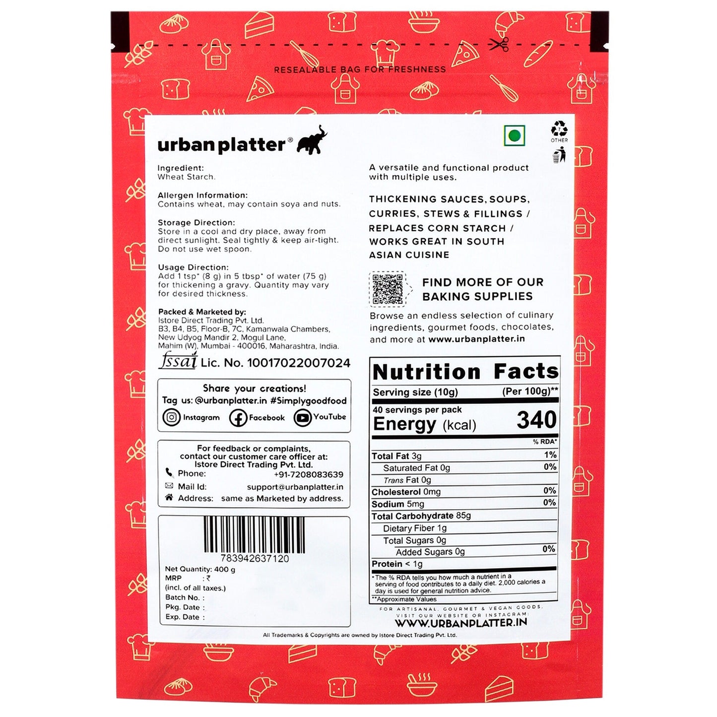 Urban Platter Wheat Starch Powder - 400 gms