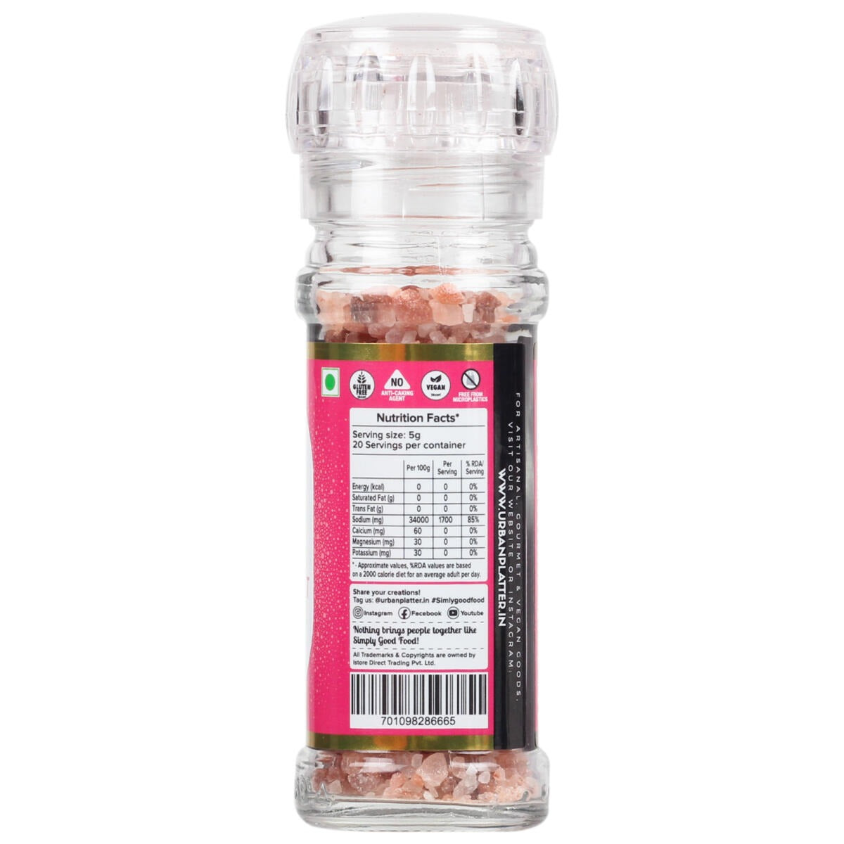 Urban Platter Pink Himalayan Rock Salt Grinder - 100 gms