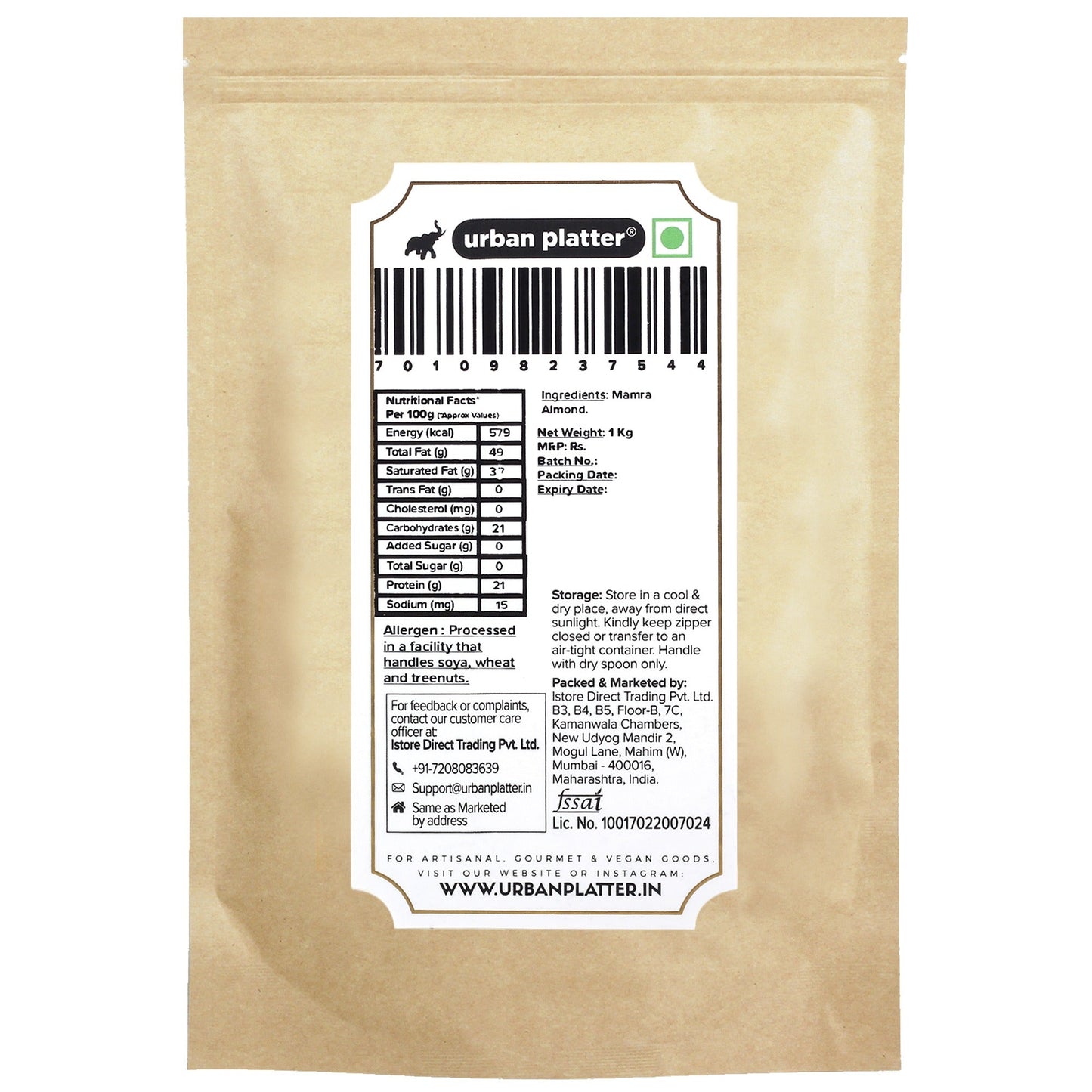Urban Platter Mamra Almonds - 1 kg