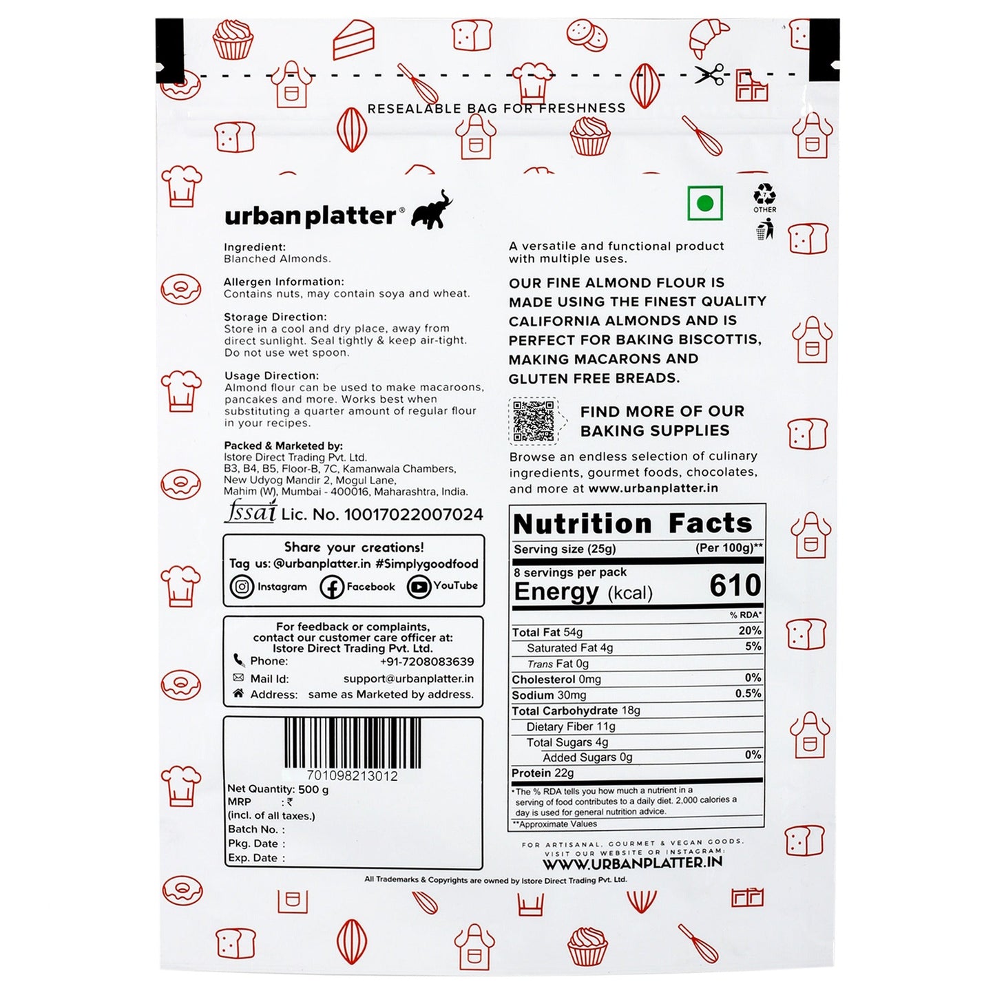 Urban Platter Fine California Almond Flour - 500 gms