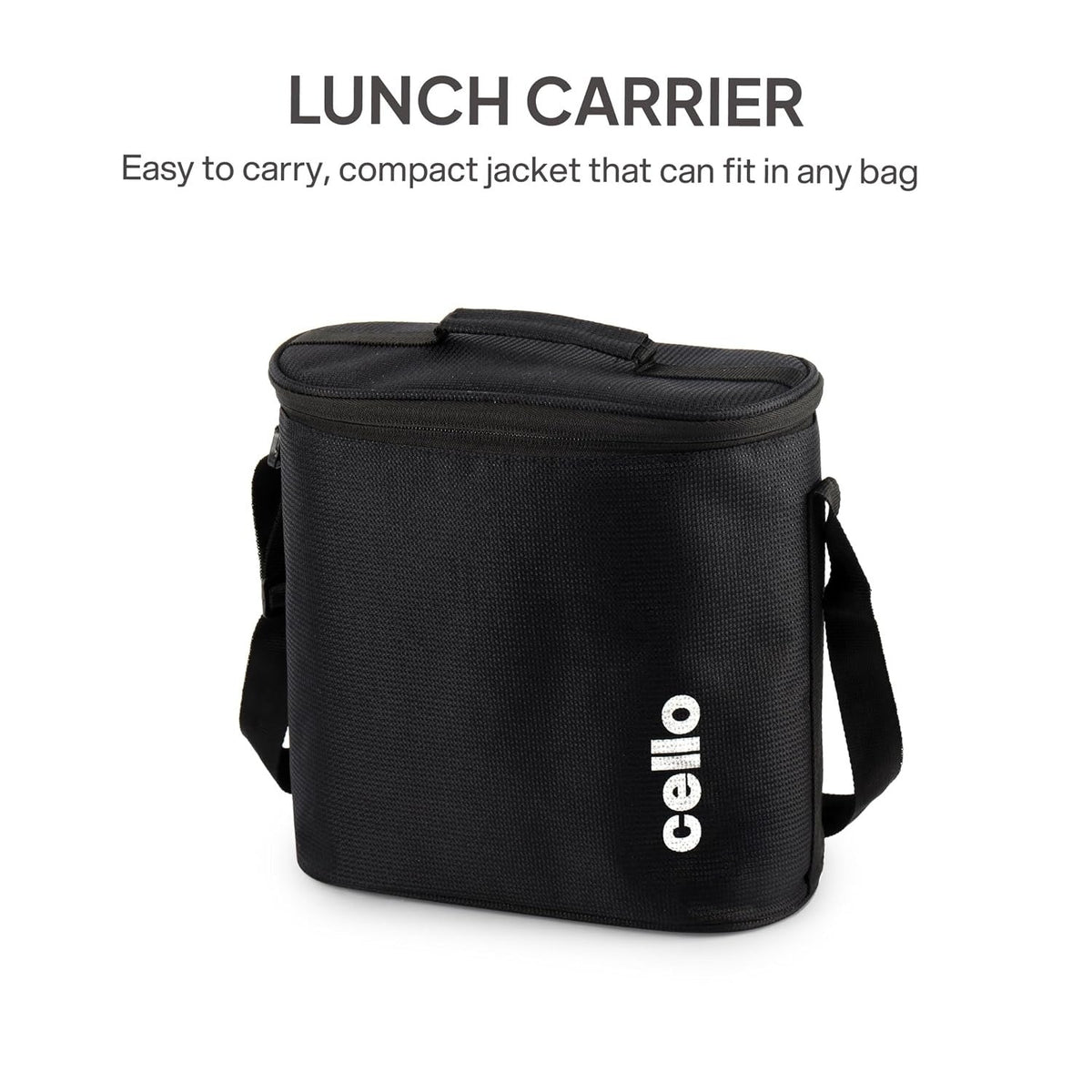 CELLO MF Glassy Pro Lunch Box with Jacket For Office, Black