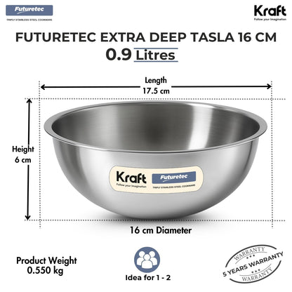 Kraft Futuretec Triply Stainless Steel Extra Deep Tasla 16cm, 0.9 L