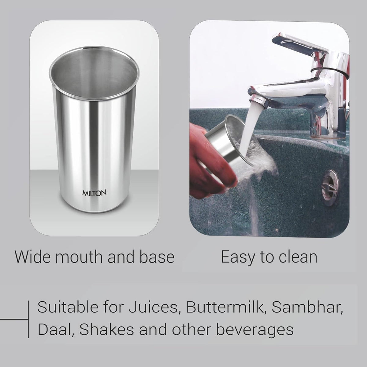 MILTON Stainless Steel Tumbler with Lid, 415 ml  (Lid Color May Vary)
