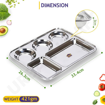 Kraft Stainless Steel 5 in 1 Canteen Plate Compartment Meal Plate for Lunch, Dinner & Snacks