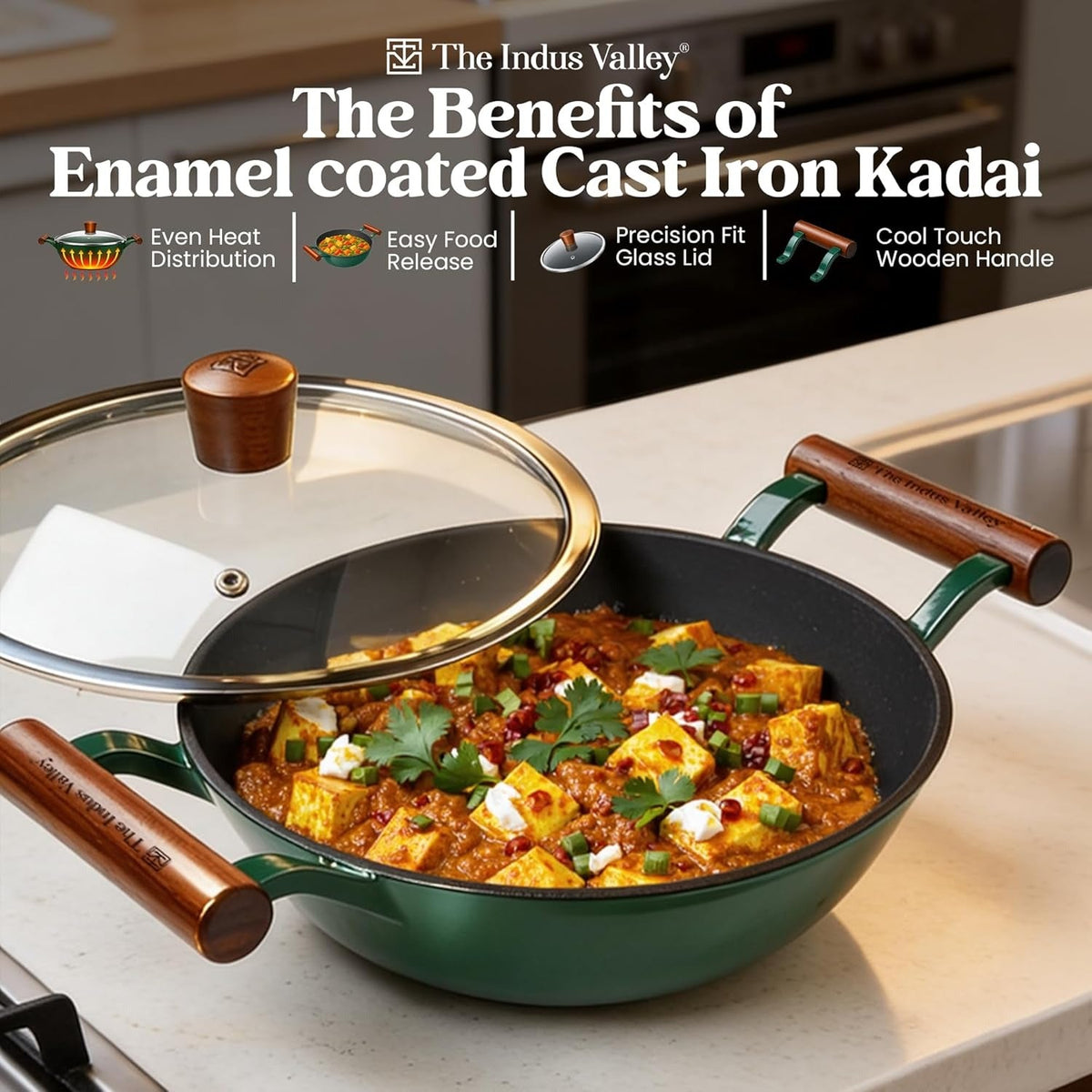 The Indus Valley Titanium Reinforced Enamel Coated Cast Iron Kadai 2.3 litres