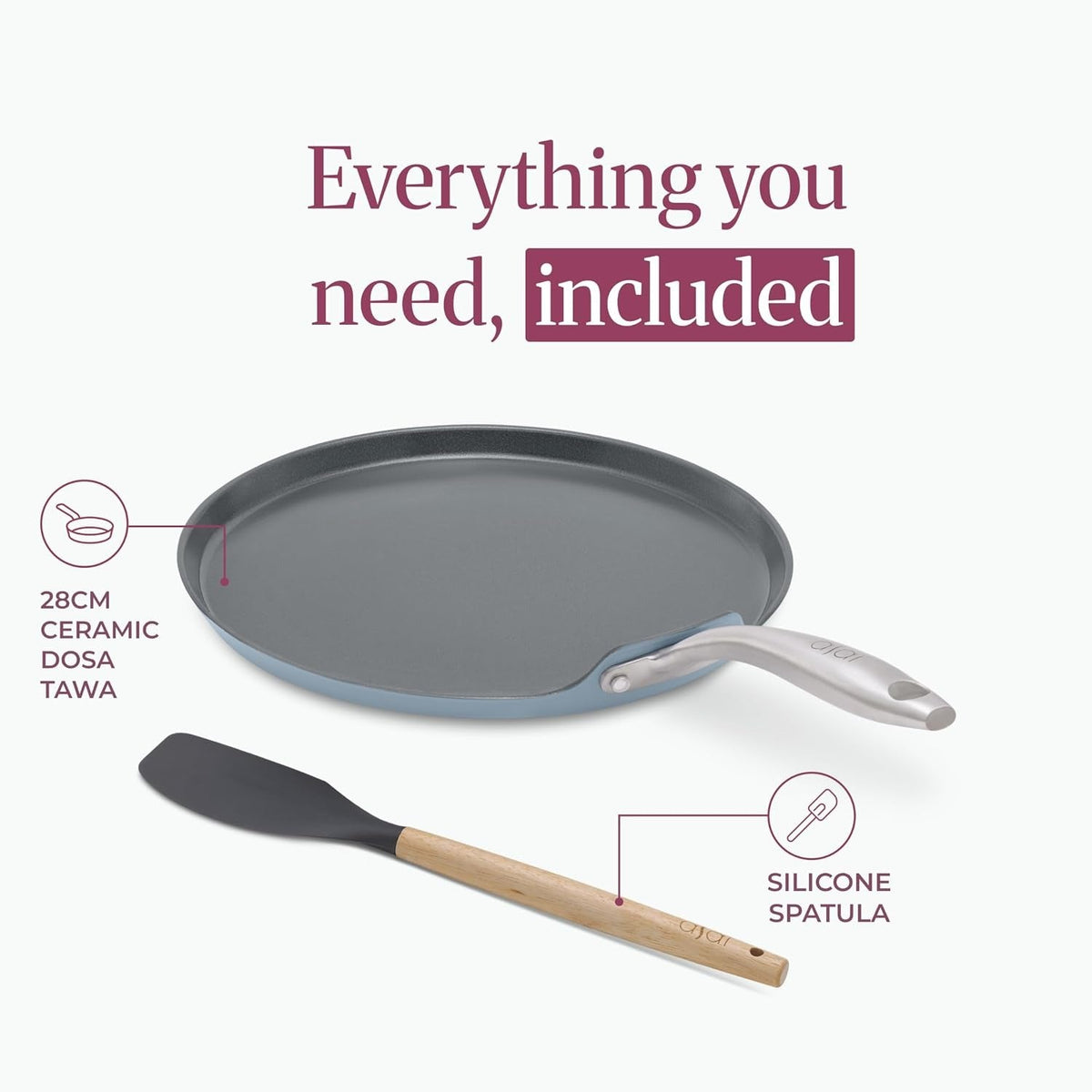 Asai Ceramic Non Stick Dosa Tawa 28cm with Silicone Spatula - Blue