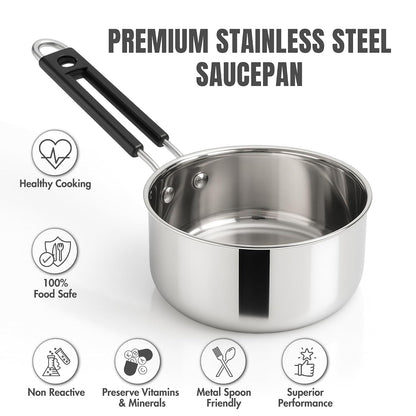 Kraft Stainless Steel Saucepan Combo Set of 3-1, 1.4 and 1.8 Litre