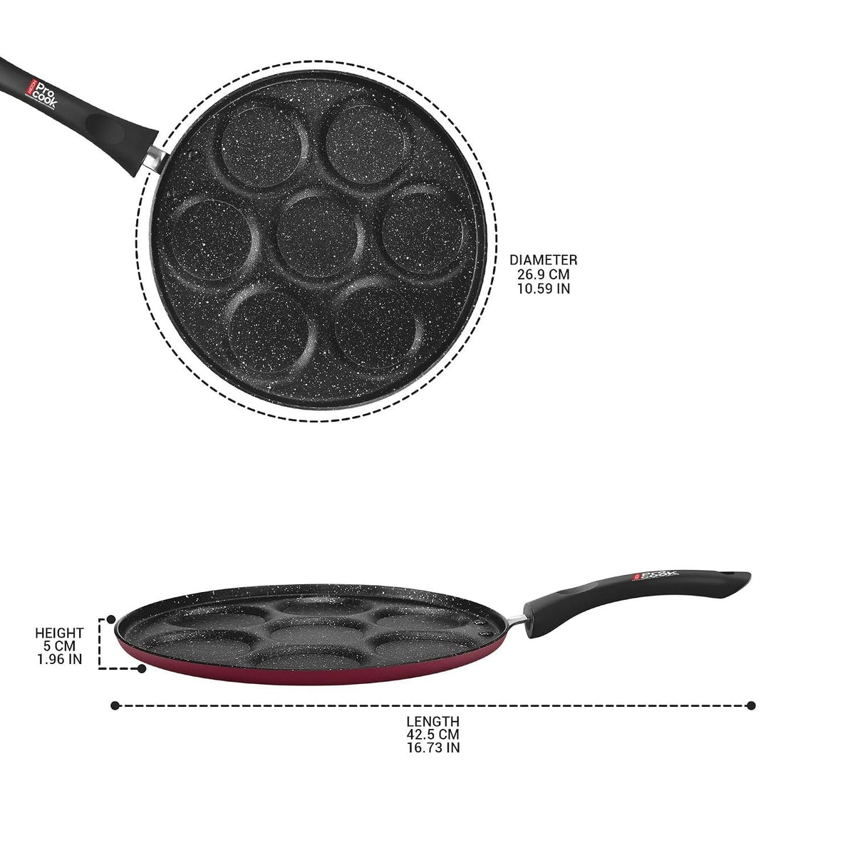 MILTON Pro cook Induction Cookware & Gas Stove Friendly Granito 7-Pit Multi Snack Pan 26cm