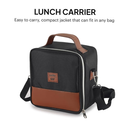CELLO MF President Combo Stainless Steel Lunch Box with Bag, Black Leatherite