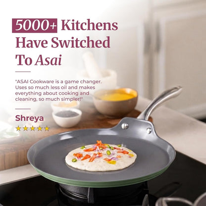 Asai Ceramic Non Stick Dosa Tawa 28cm with Silicone Spatula - Green