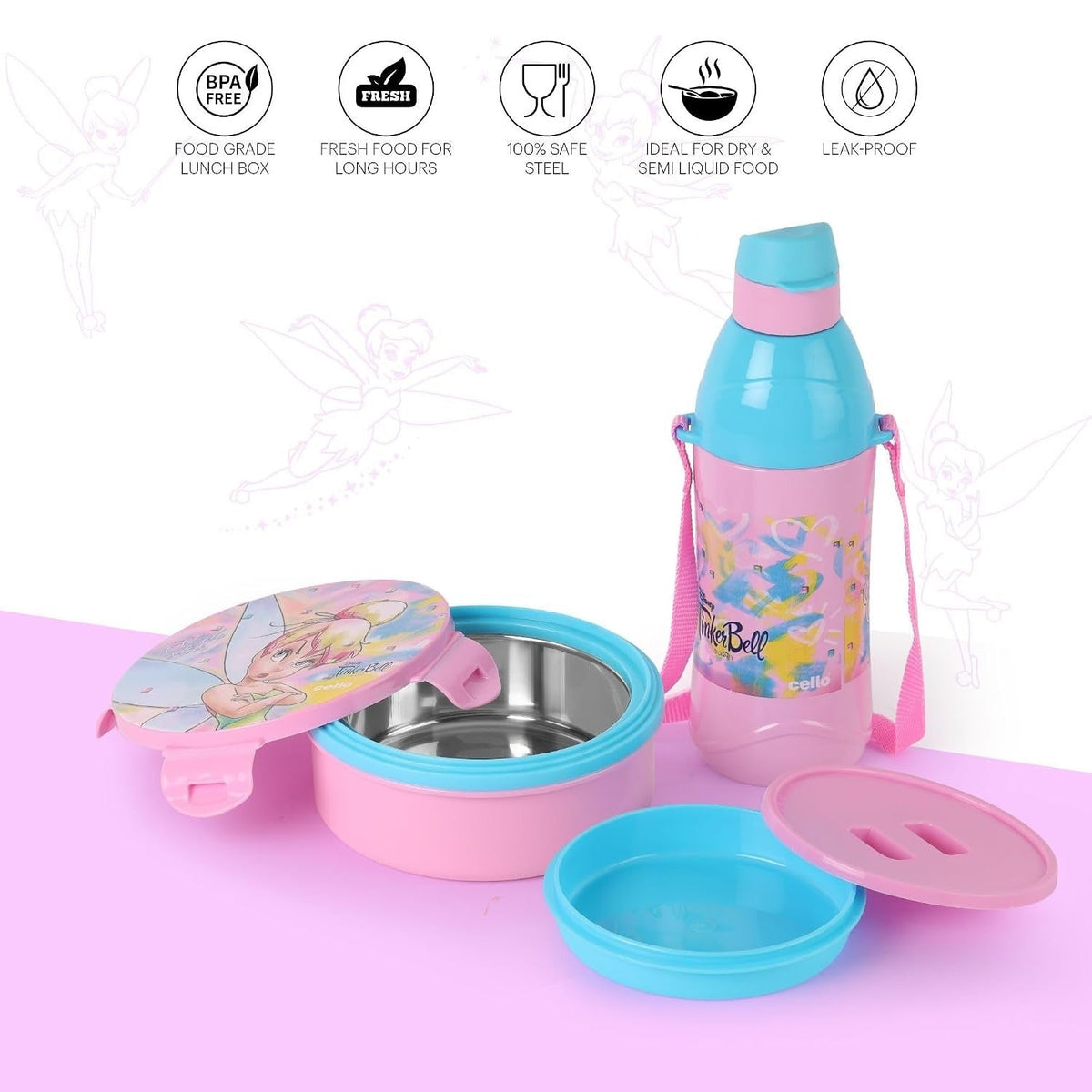 CELLO Tiffy Tinker Bell Gift Set Insulated Lunch Box & Water Bottle for Kids
