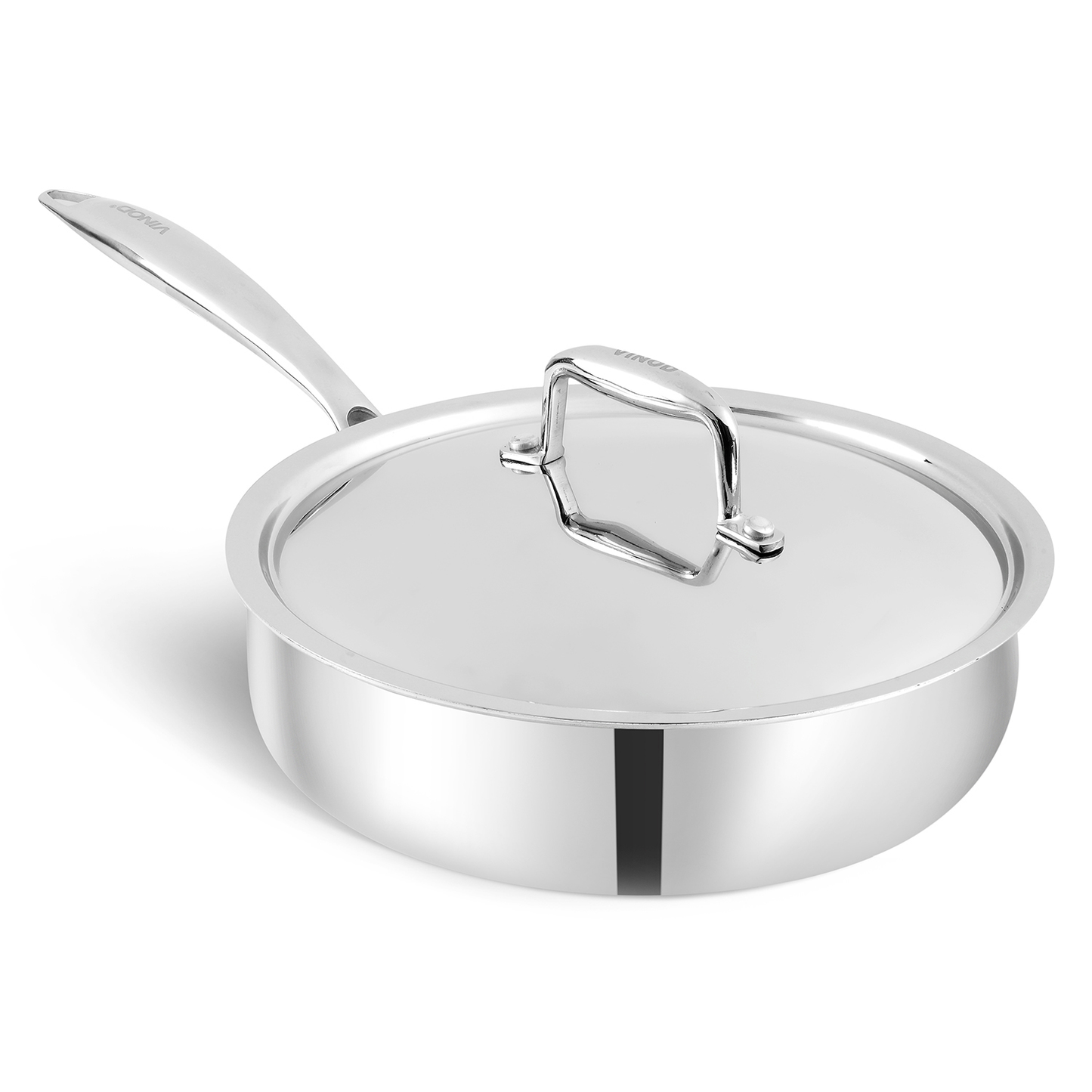 Vinod Platinum Triply Stainless Steel Sautepan With Lid | 2.6 Litres | 24 Cm