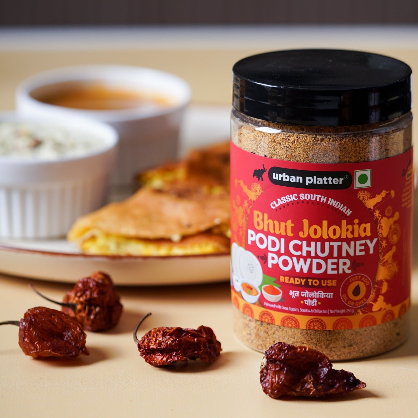 Urban Platter Classic South Indian Bhut Jolokia Podi Chutney Powder - 250 gms