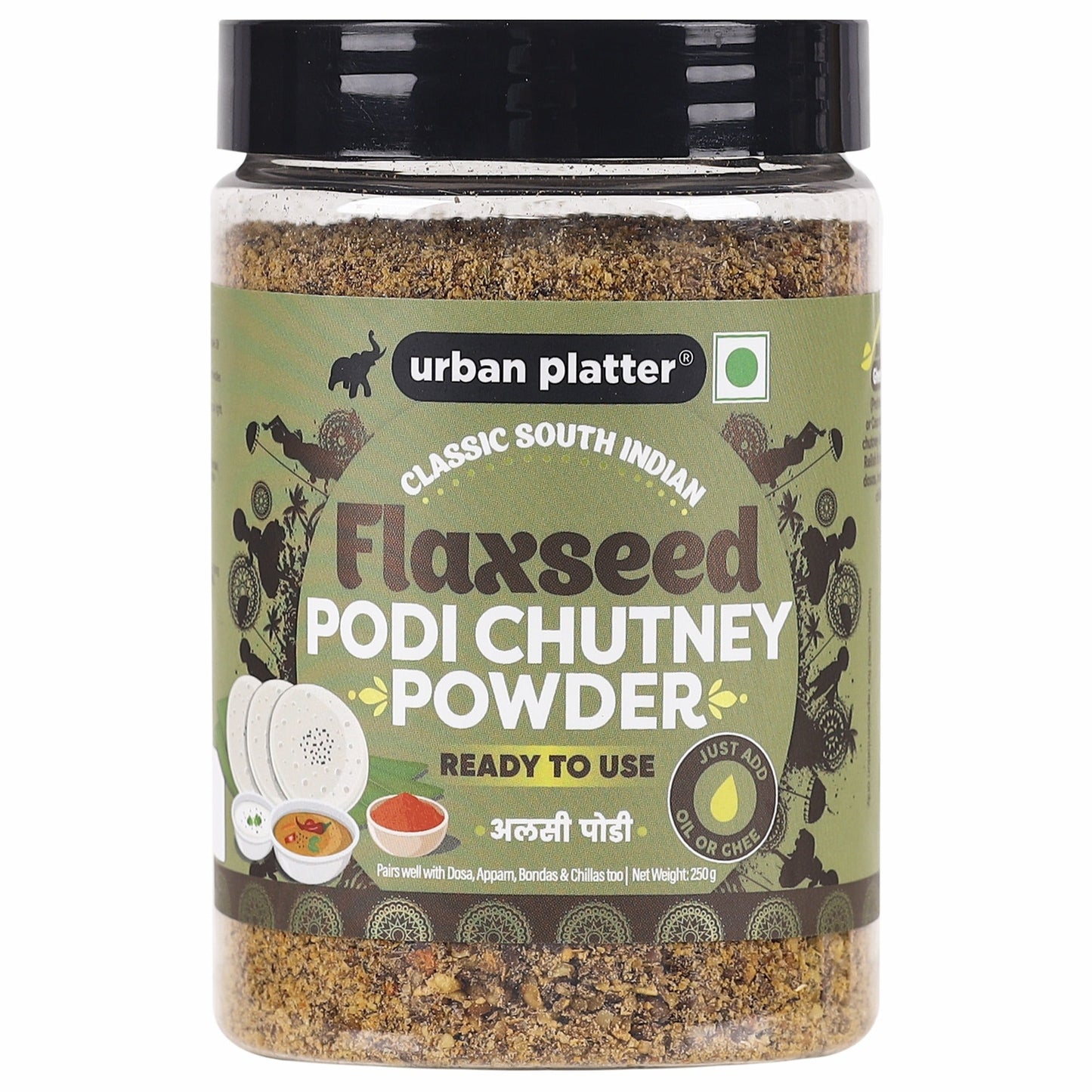 Urban Platter Classic South Indian Flaxseed Podi Chutney Powder - 250 gms