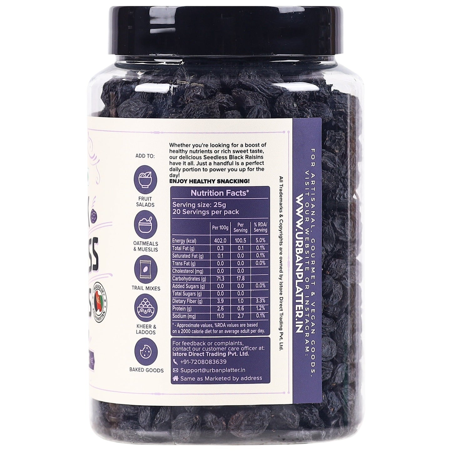 Urban Platter Seedless Black Raisins - 500 gms