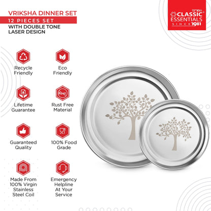 Classic Essentials Stainless Steel 12 Piece Vriksha Dinner Set