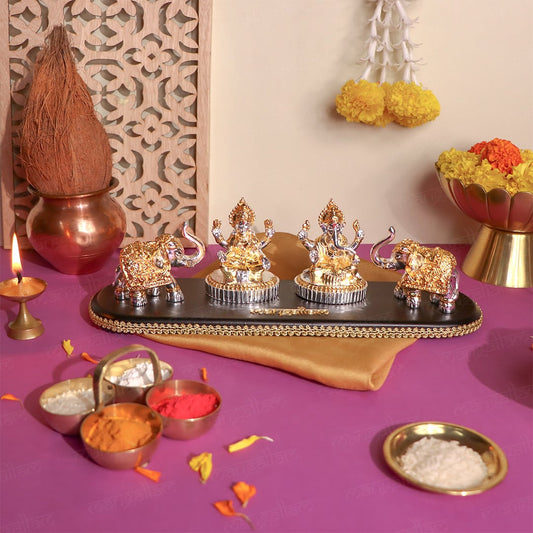 Svastika Lakshmi Ganesha with Elephant Idol Set