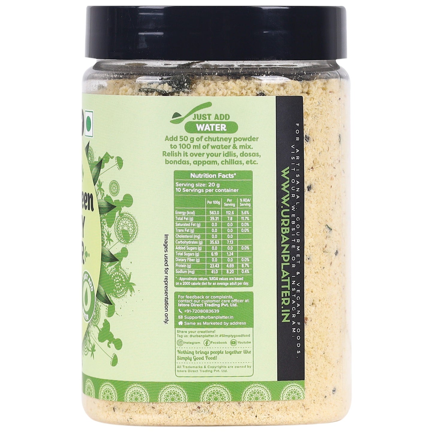Urban Platter South Indian Style Instant Coconut Green Chutney Powder - 200 gms