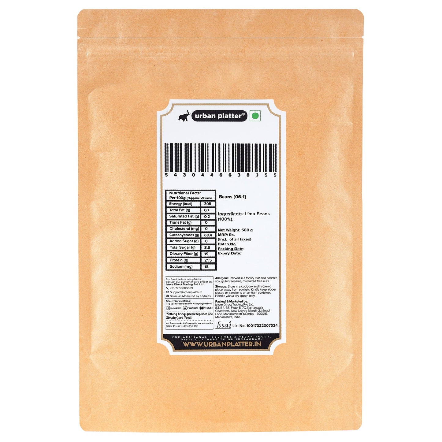 Urban Platter Lima Beans - 500 gms