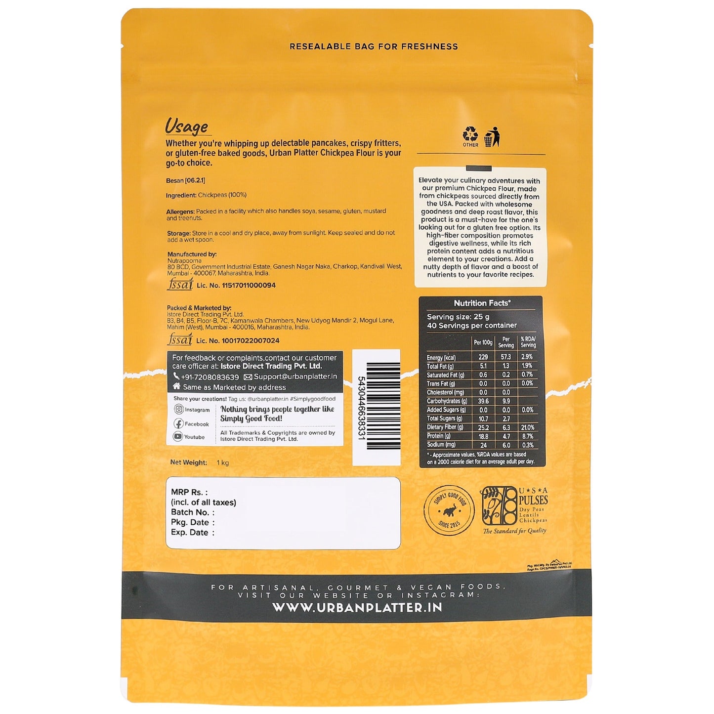 Urban Platter USA Roasted Chickpeas Flour - 1 kg