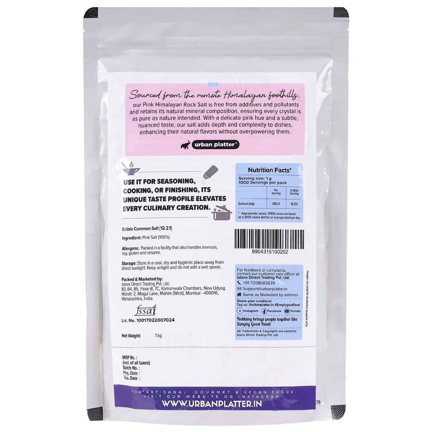 Urban Platter Pink Himalayan Rock Salt Powder - 1 kg