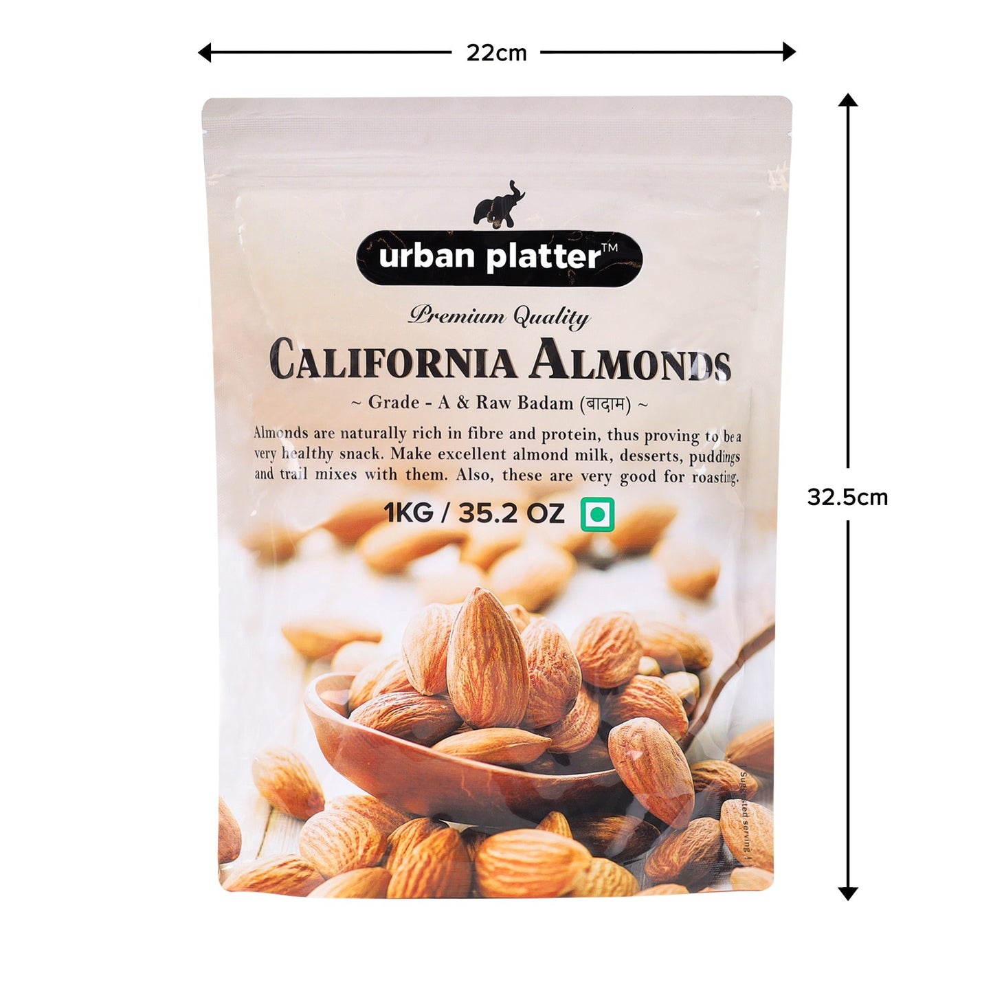 Urban Platter Raw California Almonds - 1 kg