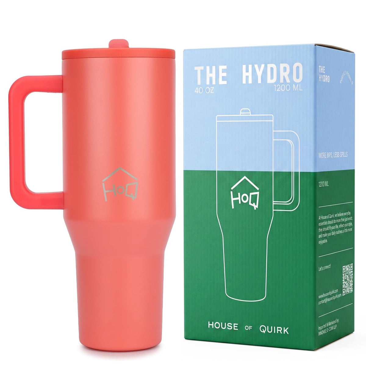 House of Quirk 1200ML Tumbler with Handle & Simple Flip Straw - Avocado