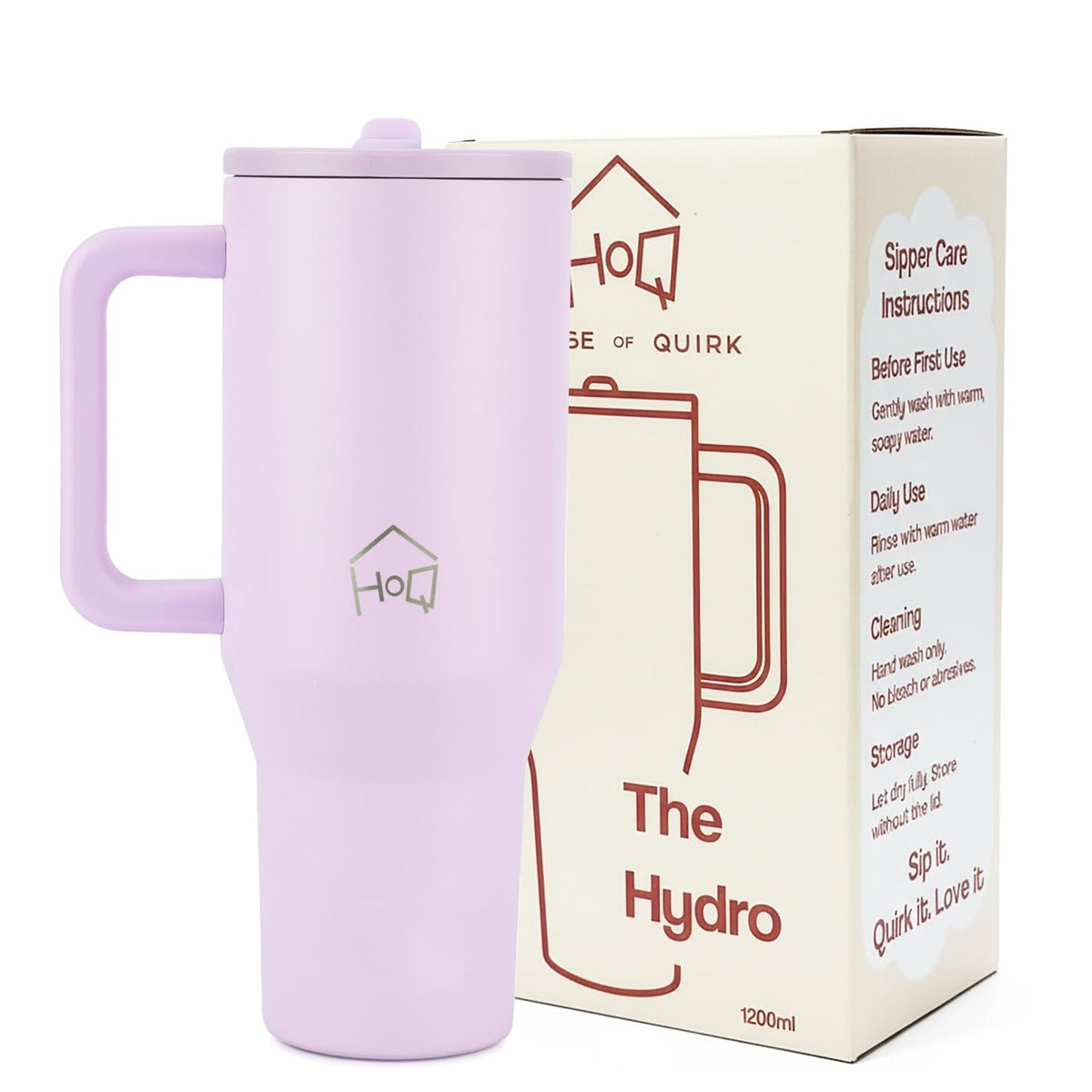 House of Quirk 1200ML Tumbler with Handle & Simple Flip Straw - Avocado